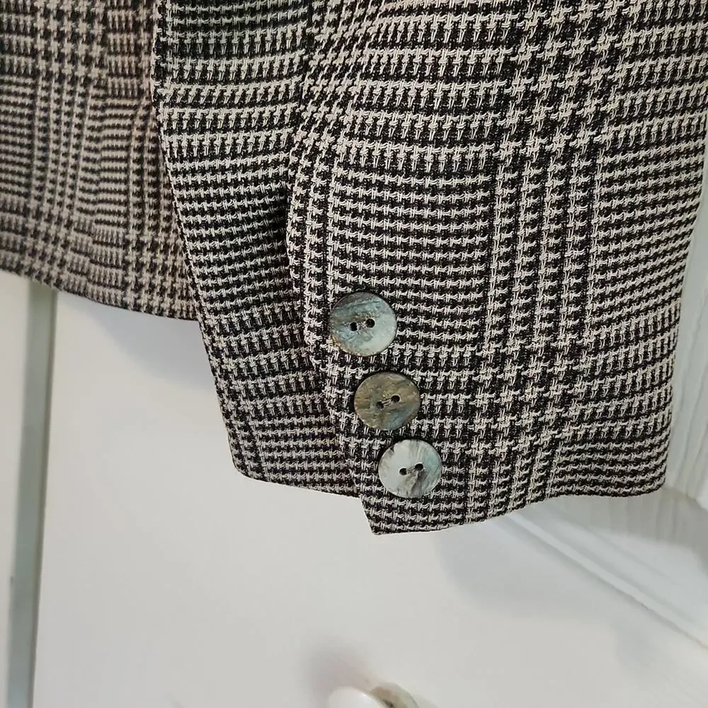 Vintage Jaeger‎ Womens Houndstooth Blazer Size SM Gray & White Single Breasted